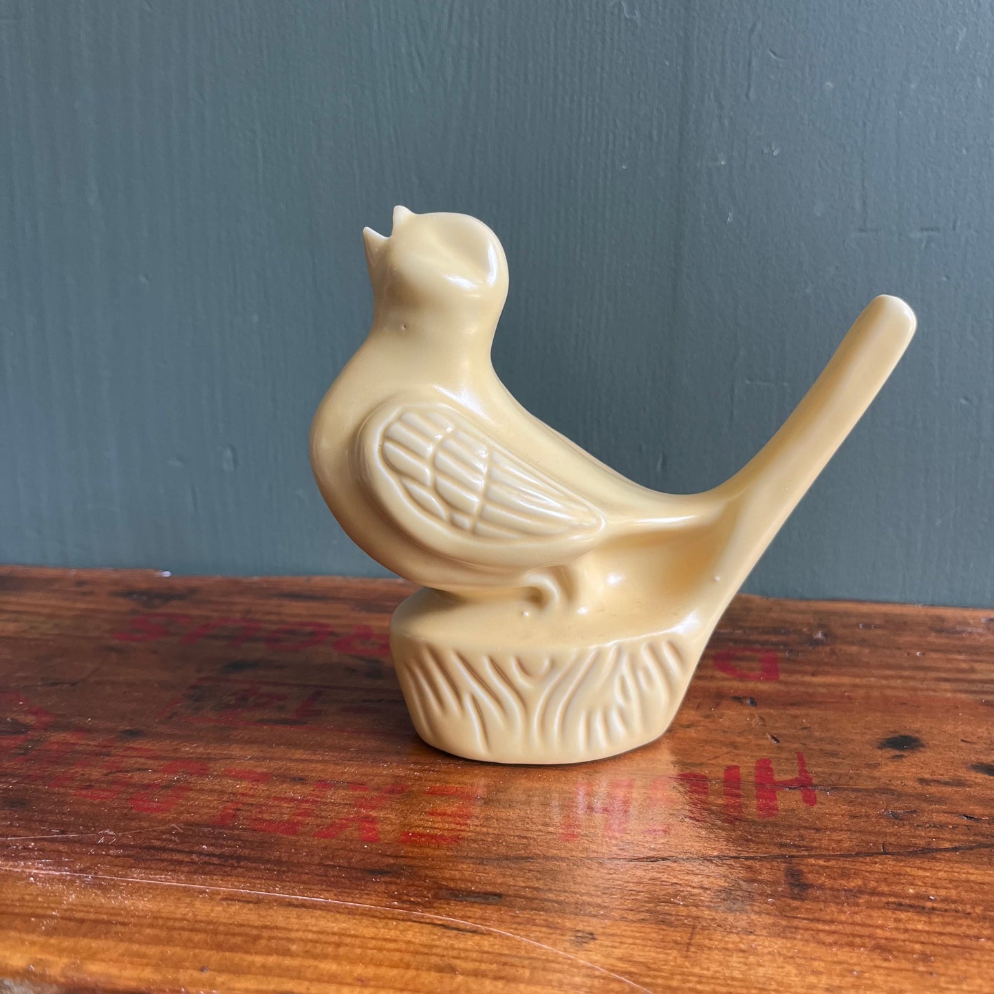 Yellow Ceramic Canary Bird Singing Figurine Matte QTopia