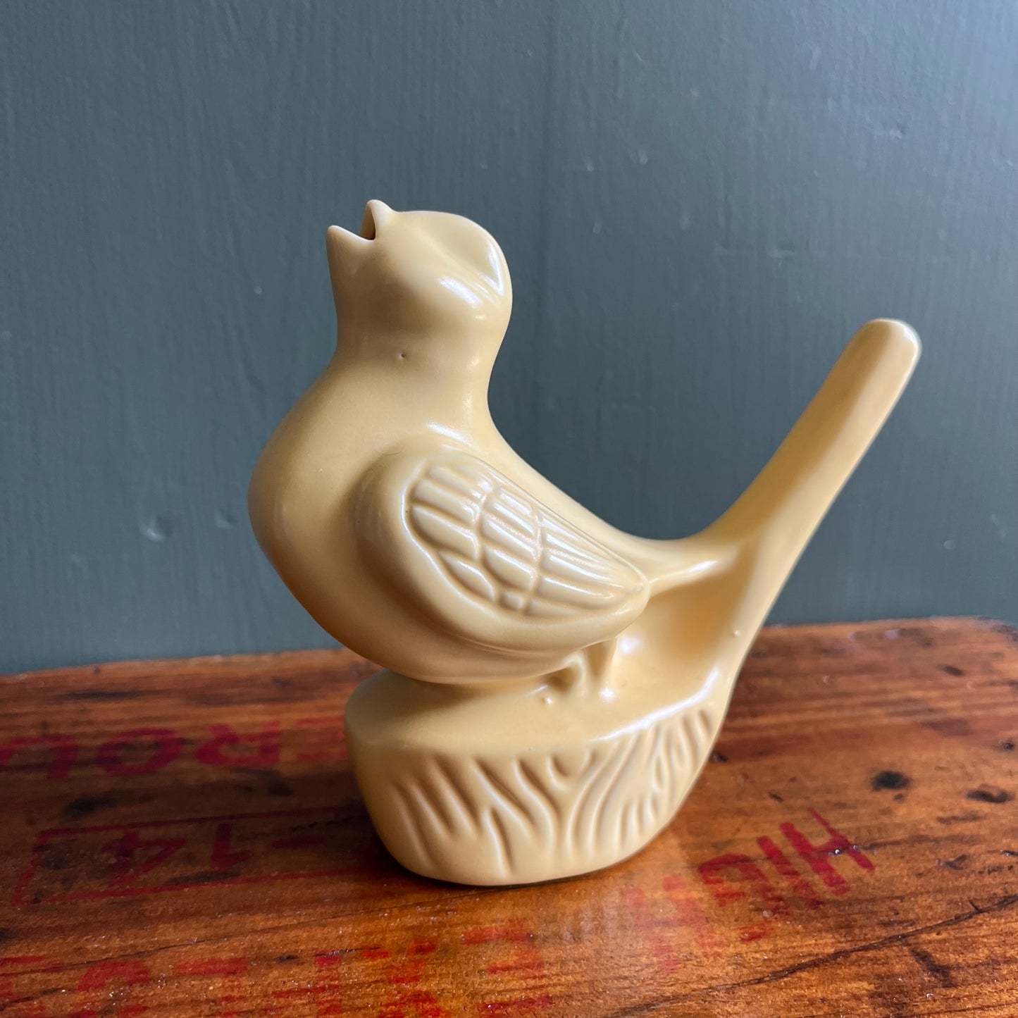 Yellow Ceramic Canary Bird Singing Figurine Matte QTopia