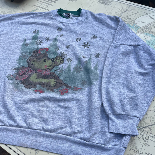 Vintage 90s Basic Editions Bear with Snowflakes Graphic Sweatshirt