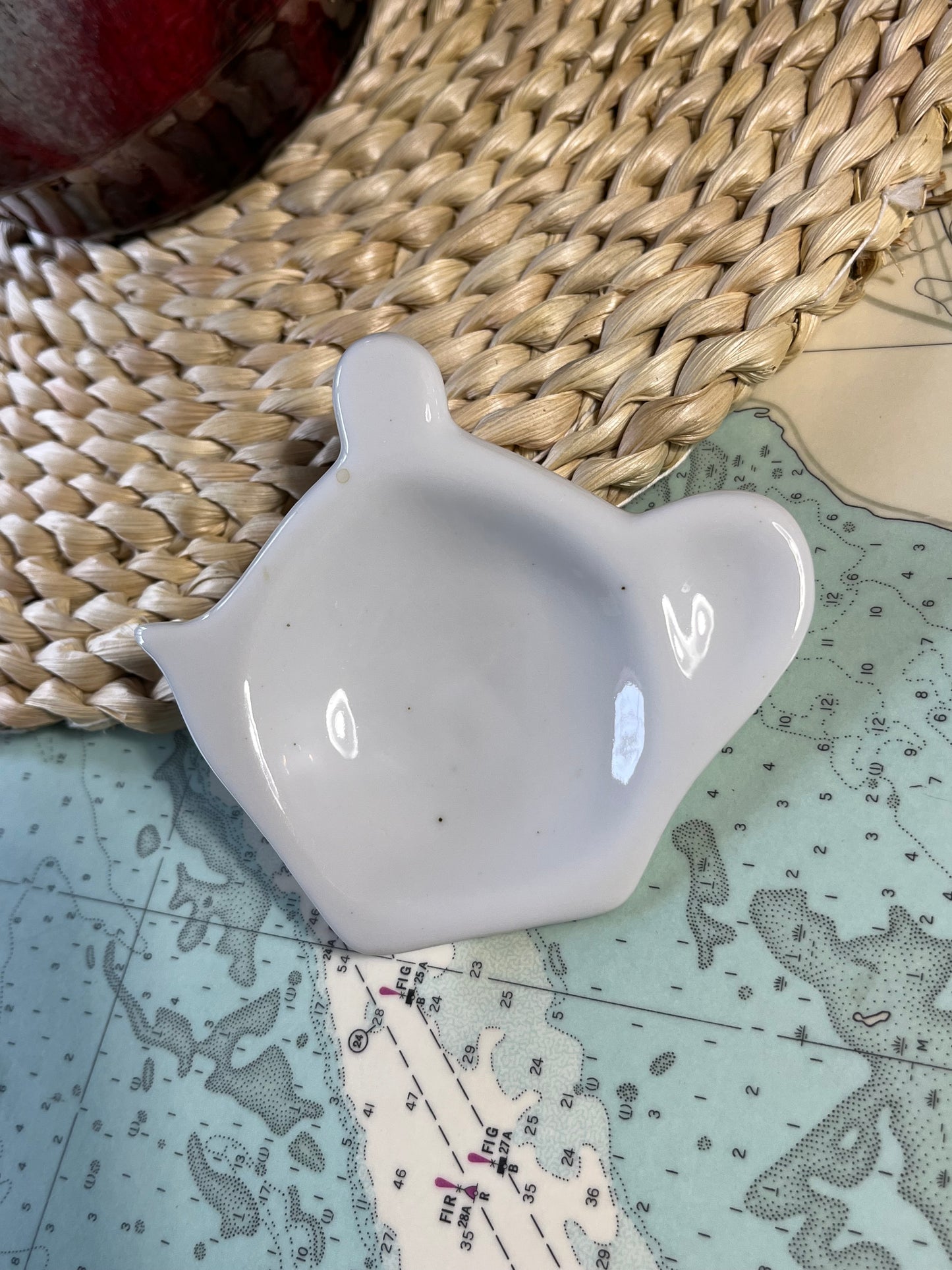 Vintage White Ceramic Teapot Spoon Rest