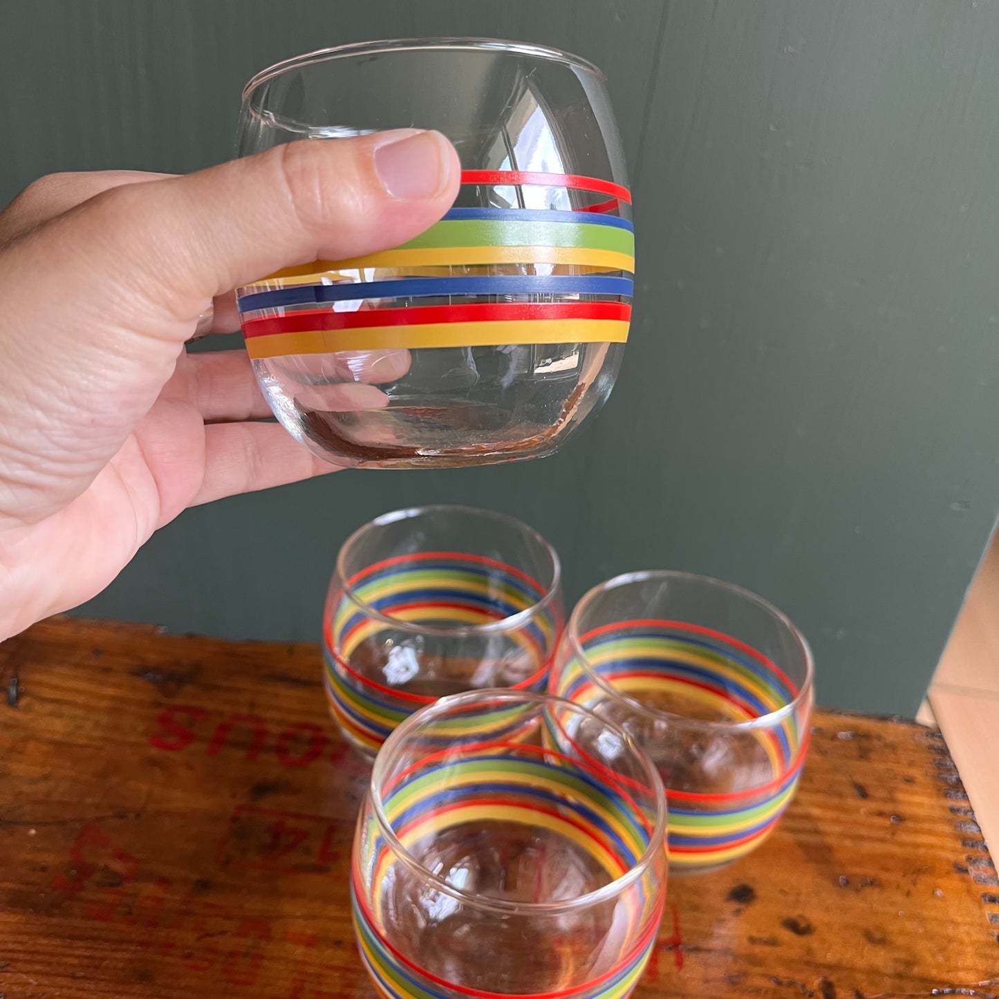 Vintage Fiestaware Striped Lowball Juice Glasses (4)
