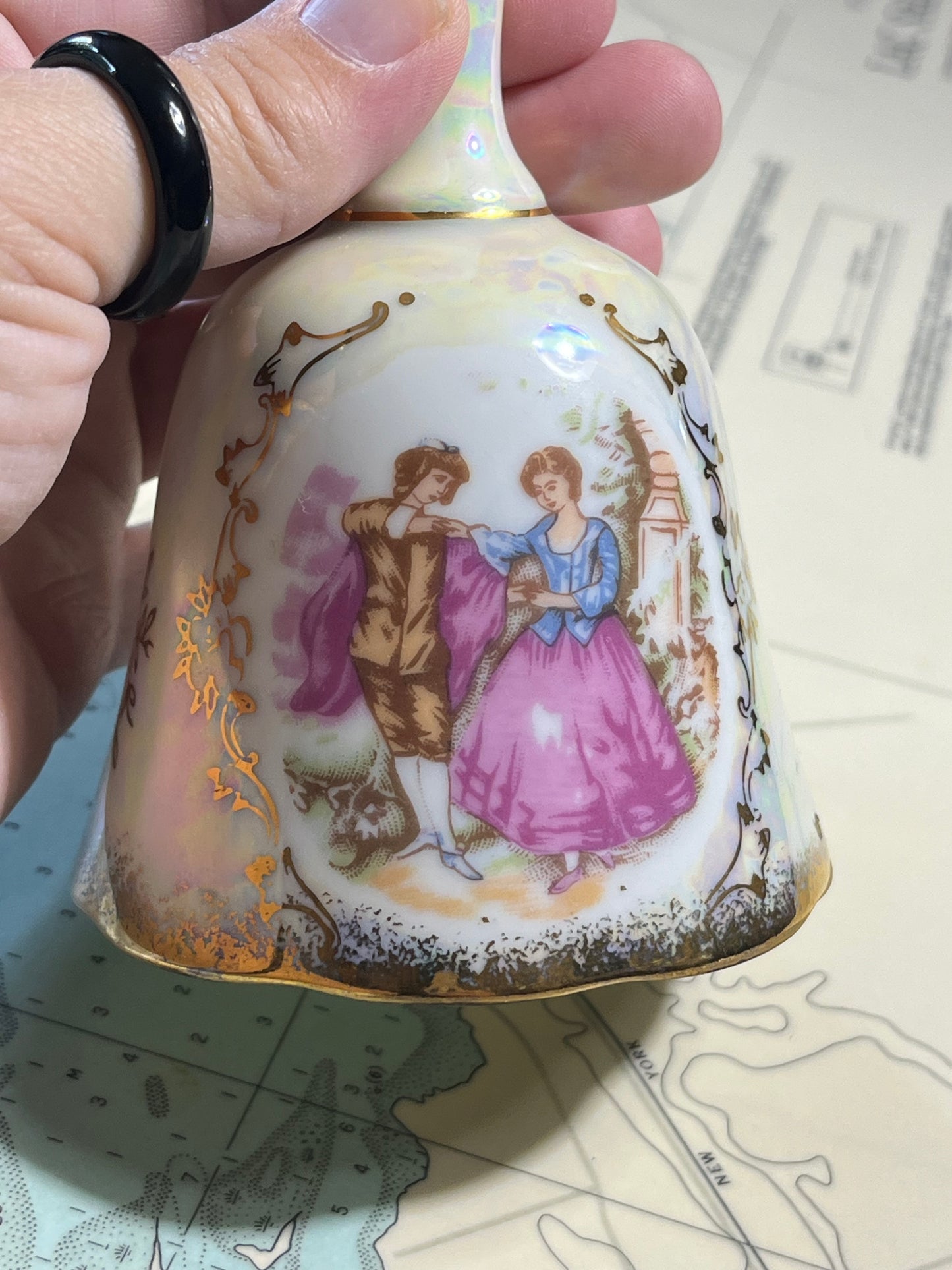 Vintage Currier and Ives Japanese Lustreware Bell