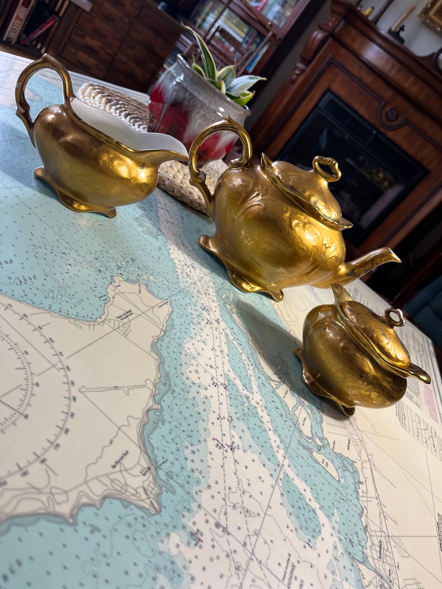 Vintage James Kent Old Foley Gold Brocade Tea Set