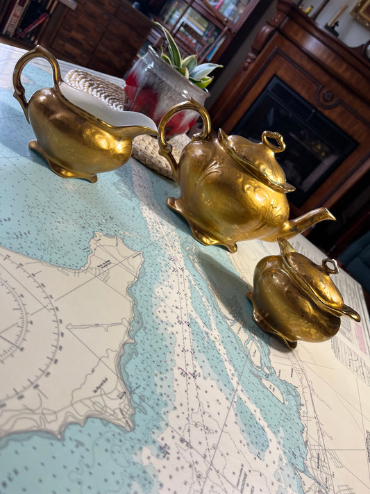 Vintage James Kent Old Foley Gold Brocade Tea Set