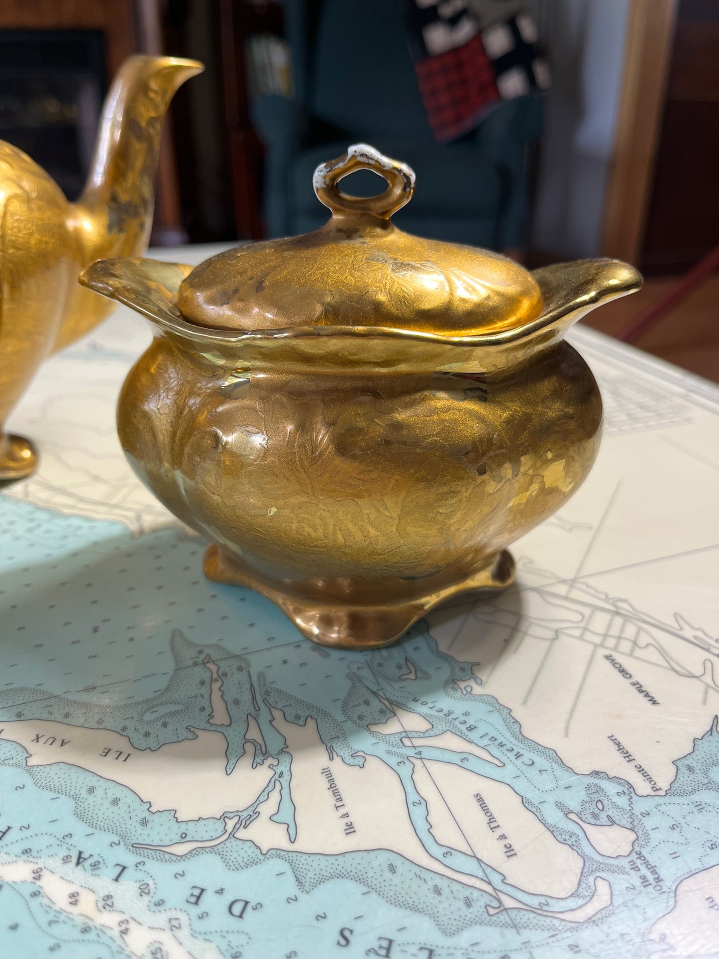 Vintage James Kent Old Foley Gold Brocade Tea Set