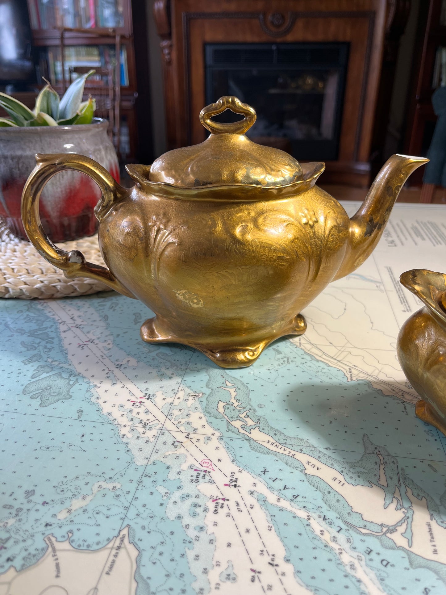 Vintage James Kent Old Foley Gold Brocade Tea Set
