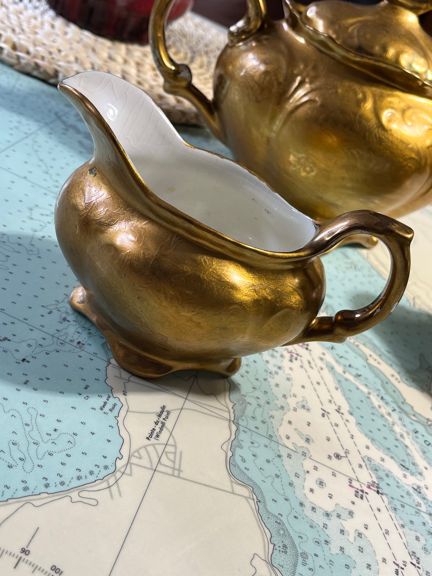 Vintage James Kent Old Foley Gold Brocade Tea Set