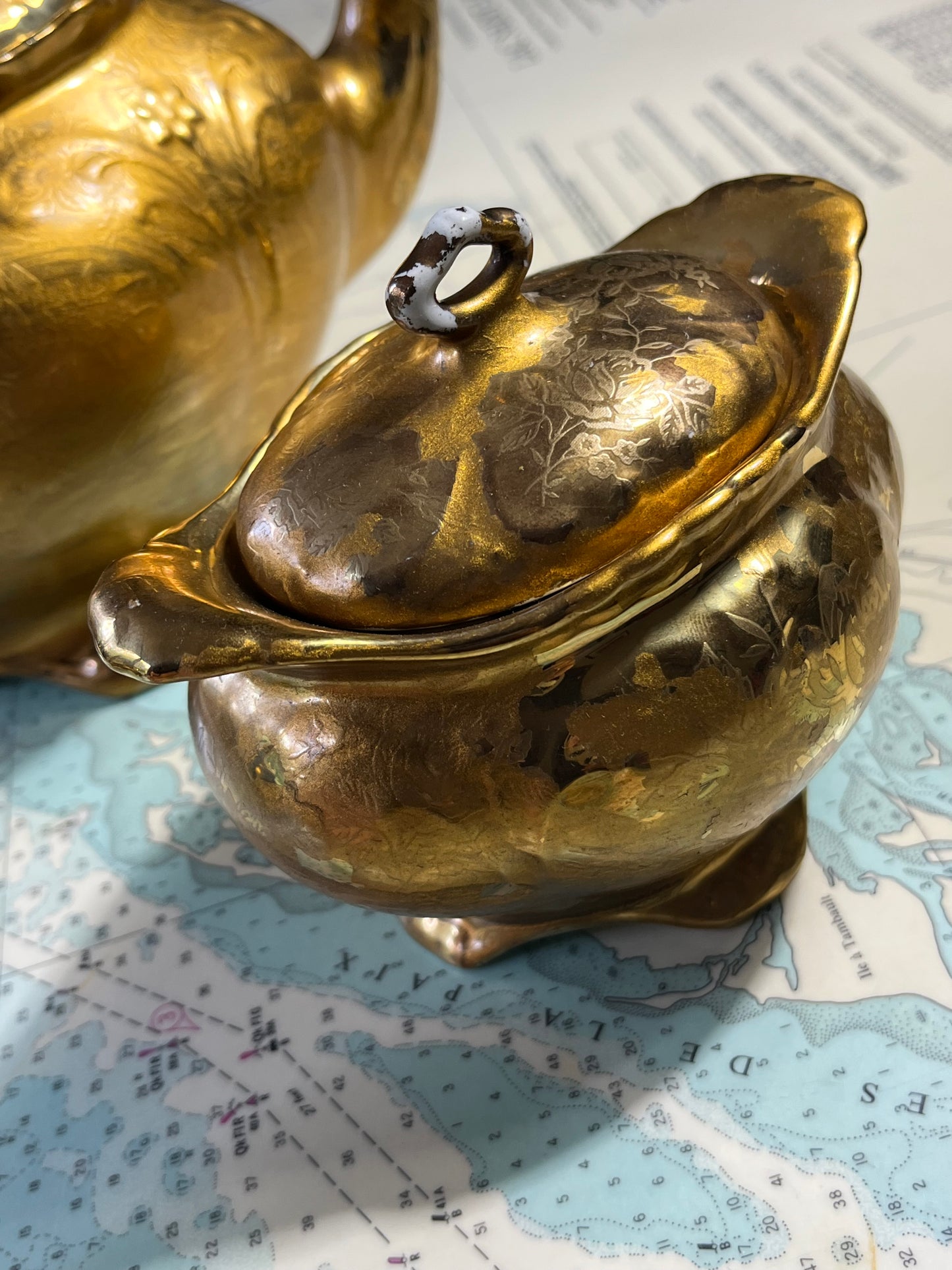 Vintage James Kent Old Foley Gold Brocade Tea Set