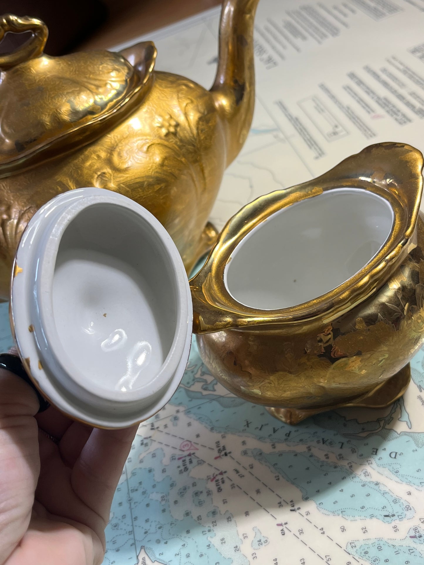 Vintage James Kent Old Foley Gold Brocade Tea Set