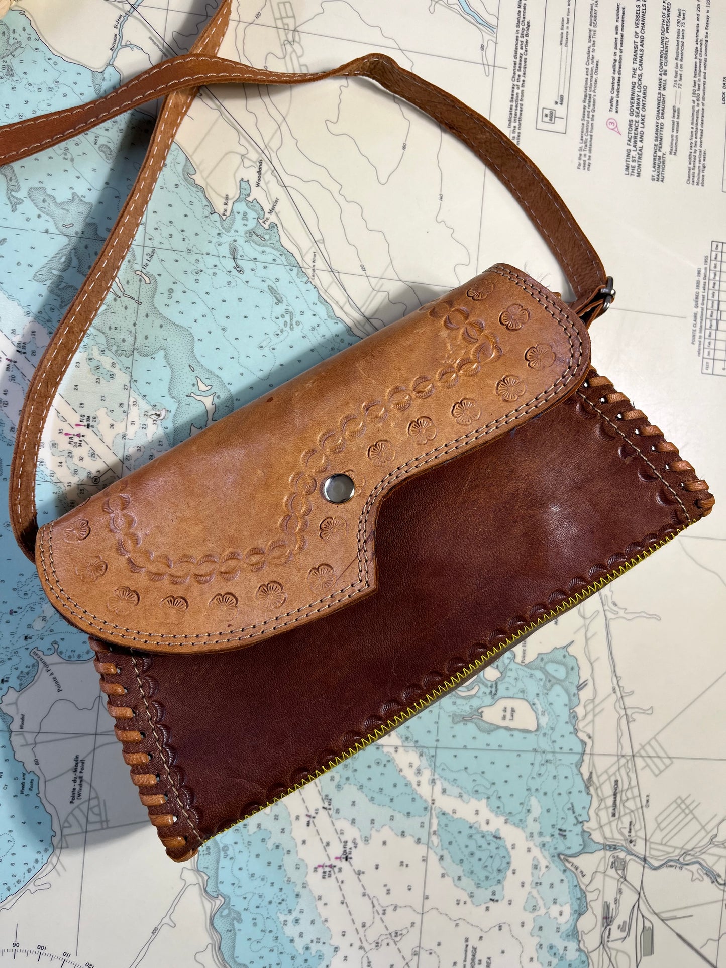 Vintage Two Tone Floral Tooled Purse
