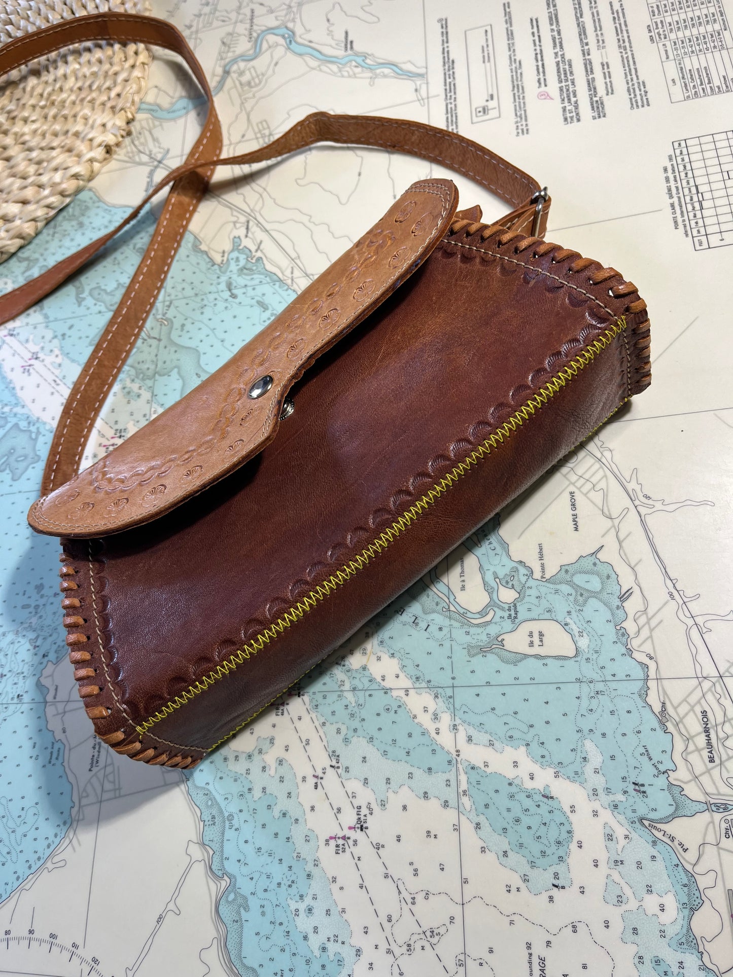 Vintage Two Tone Floral Tooled Purse