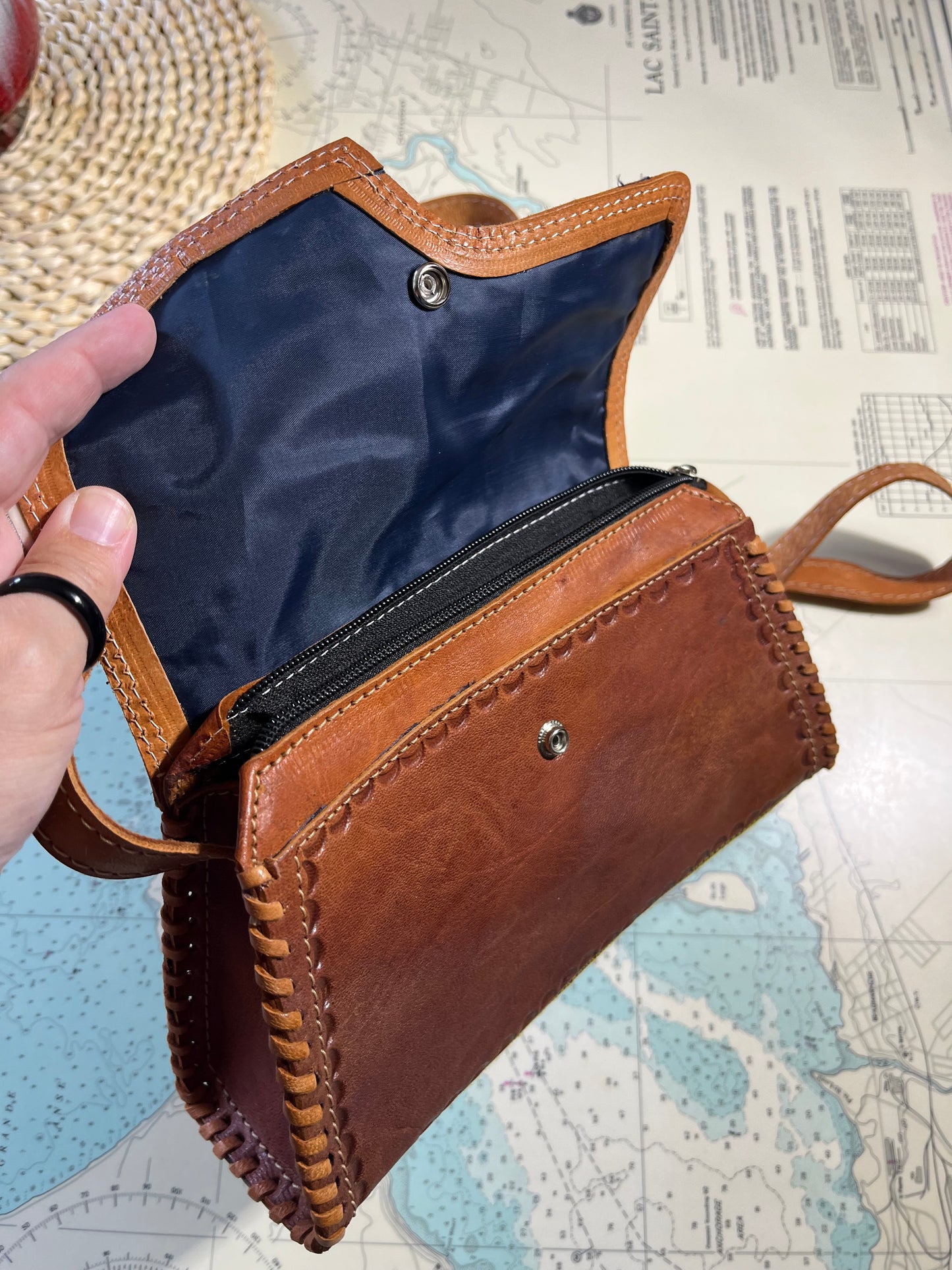 Vintage Two Tone Floral Tooled Purse