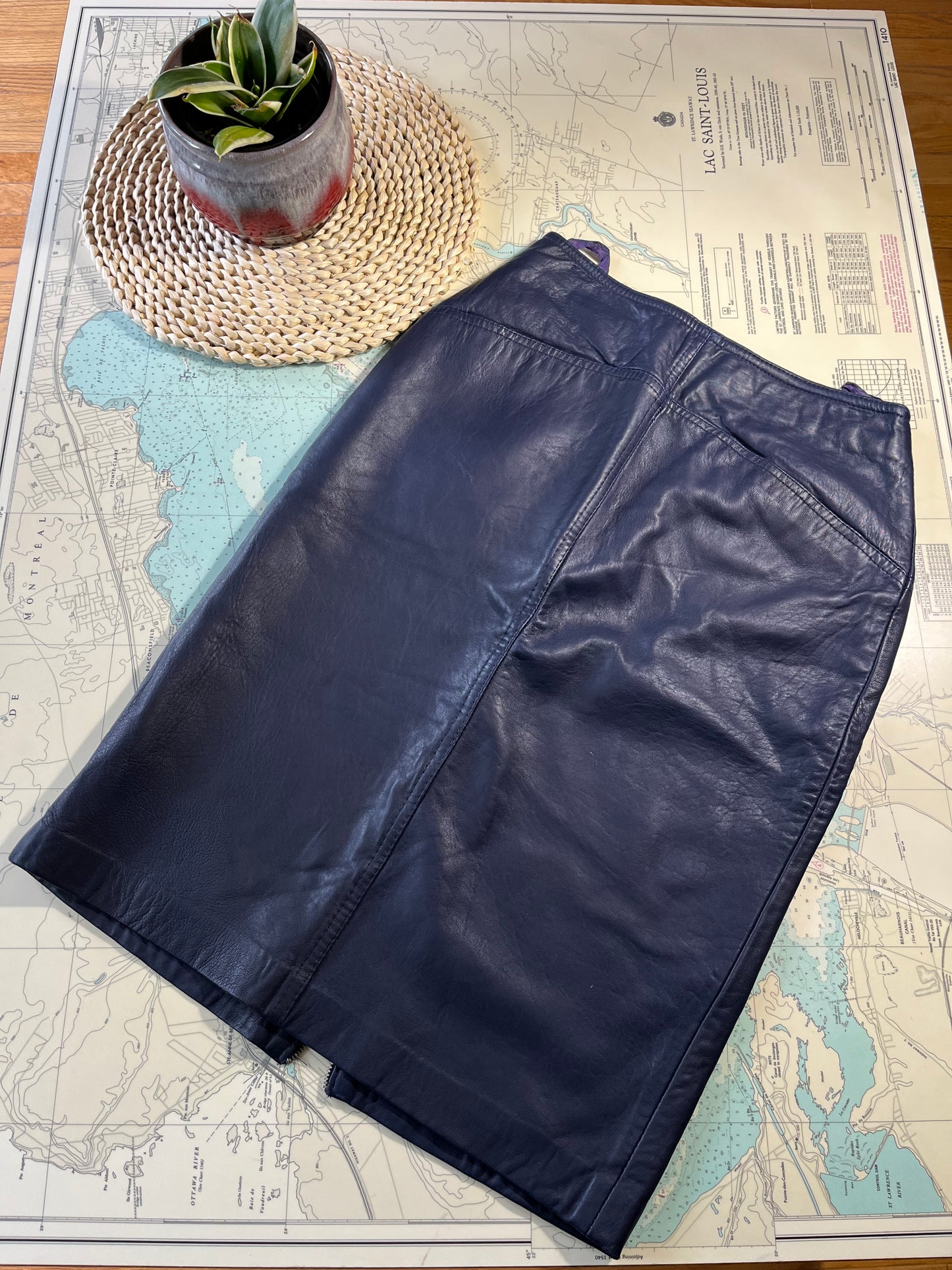 Vintage Blue Pegabo Bellissimo Leather Skirt