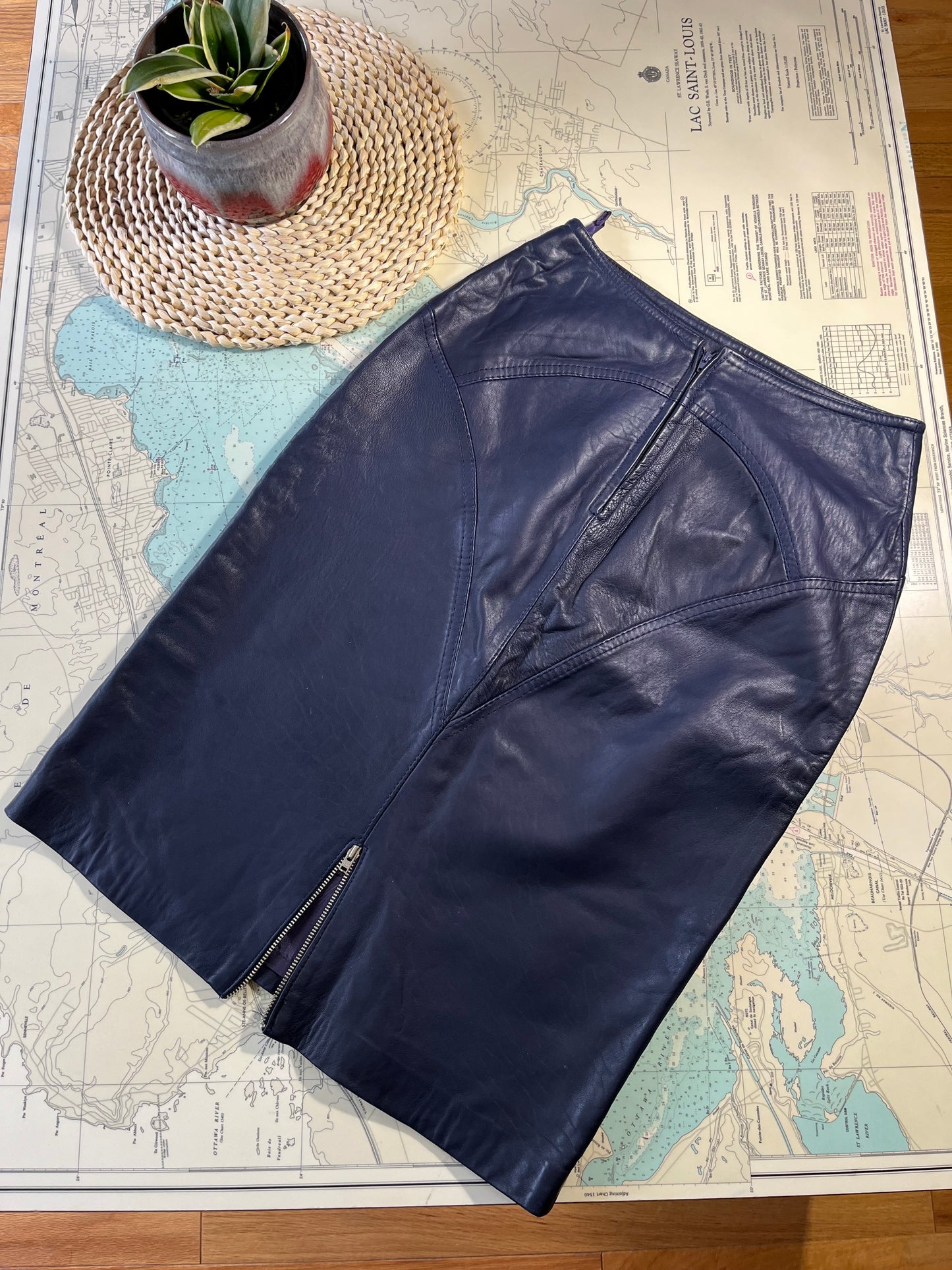 Vintage Blue Pegabo Bellissimo Leather Skirt
