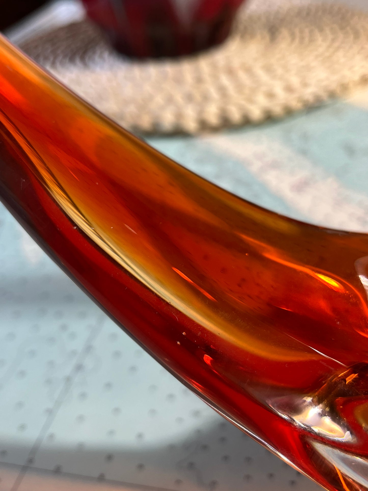 Vintage Chalet Art Glass Four Arm Orange Centrepiece