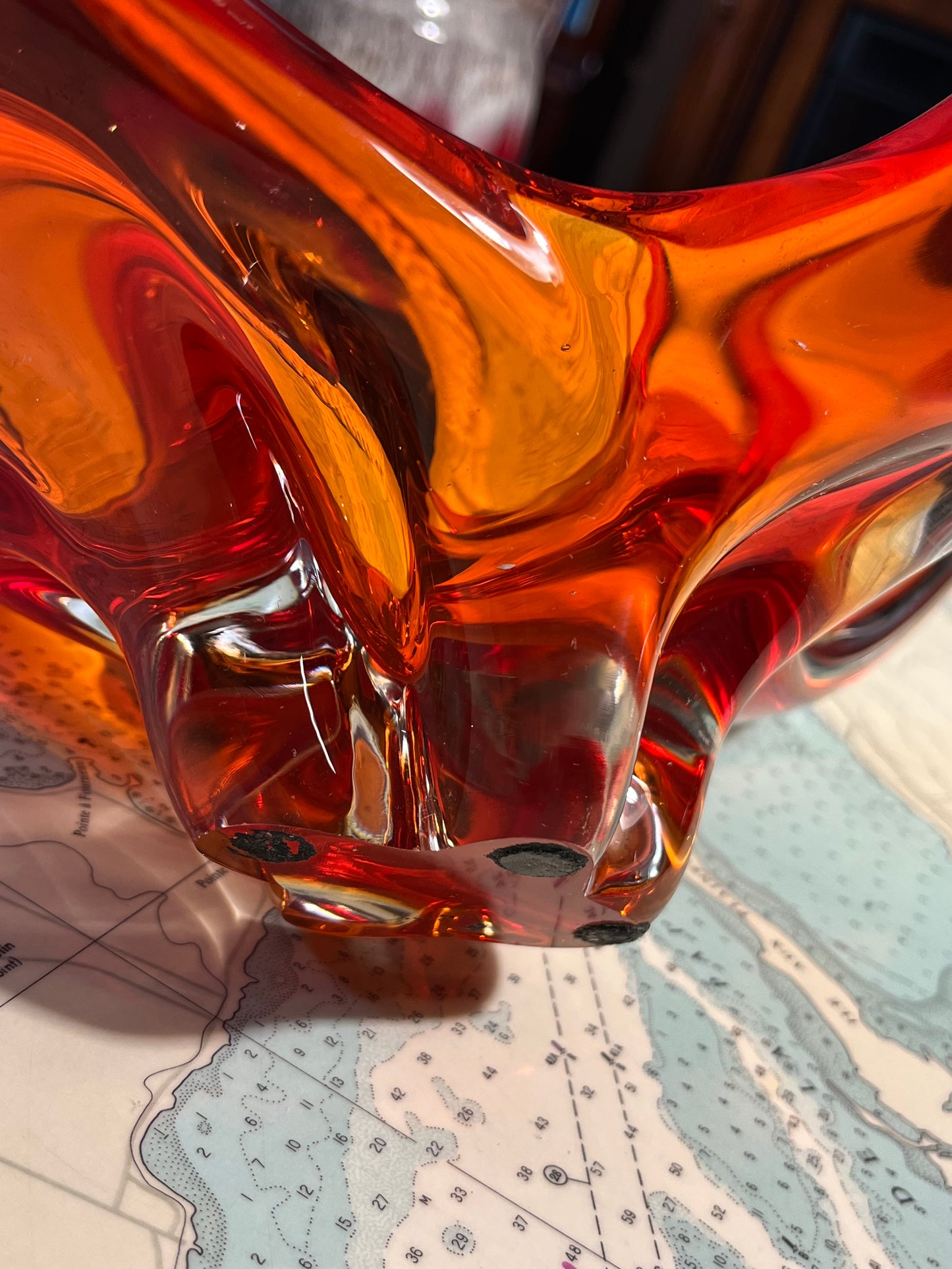 Vintage Chalet Art Glass Four Arm Orange Centrepiece