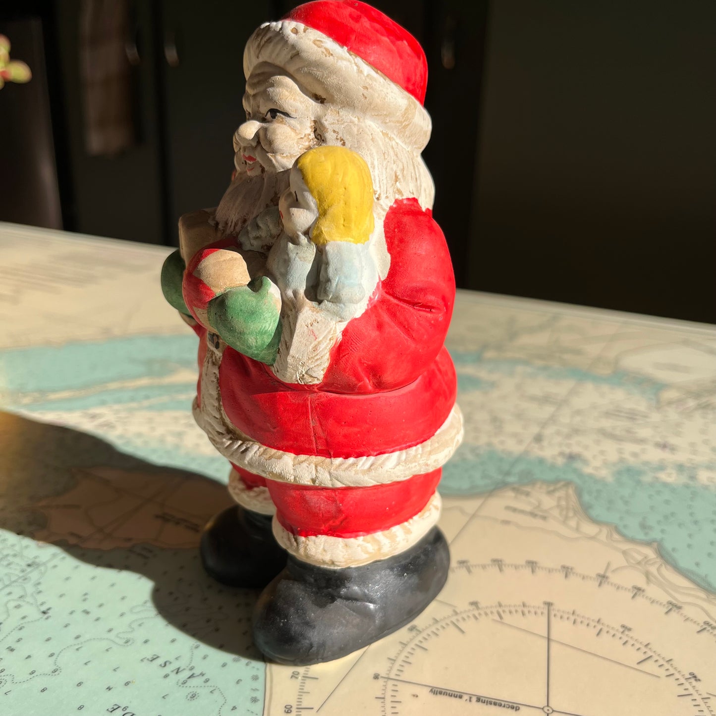 Vintage Handpainted Ceramic Santa with Gifts