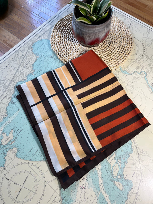 Vintage 70s Orange and Brown Geometric Scarf