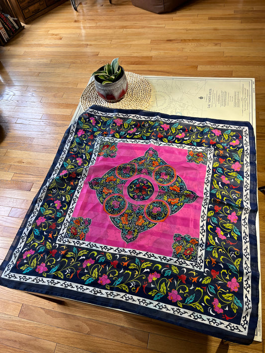Vintage Navy and Pink Baroque Berkshire Scarf