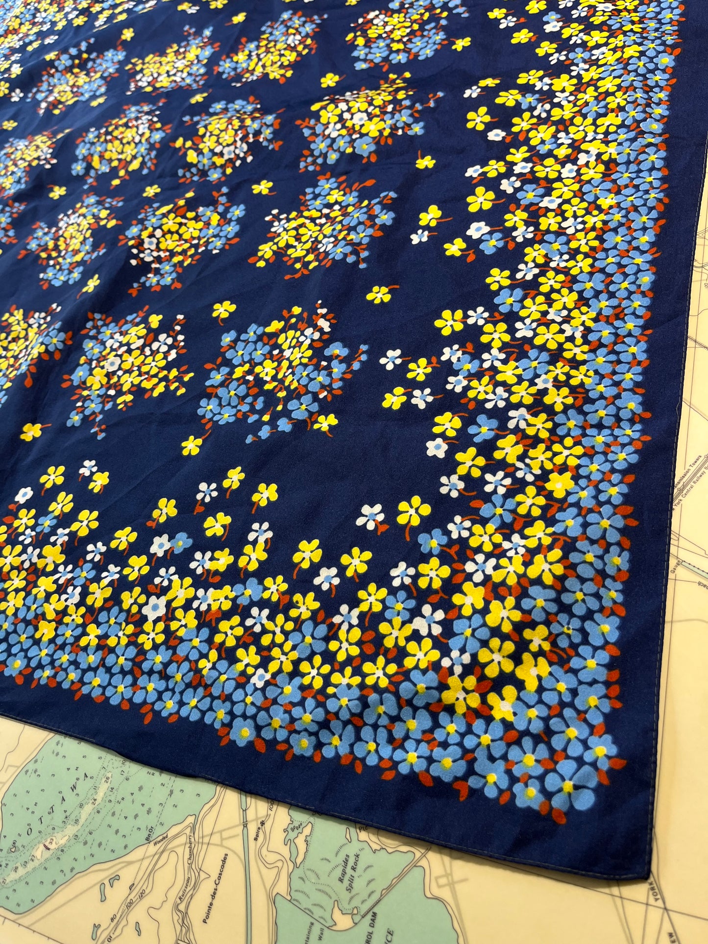 Vintage Navy Blue Floral Pattern Scarf