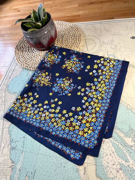 Vintage Navy Blue Floral Pattern Scarf