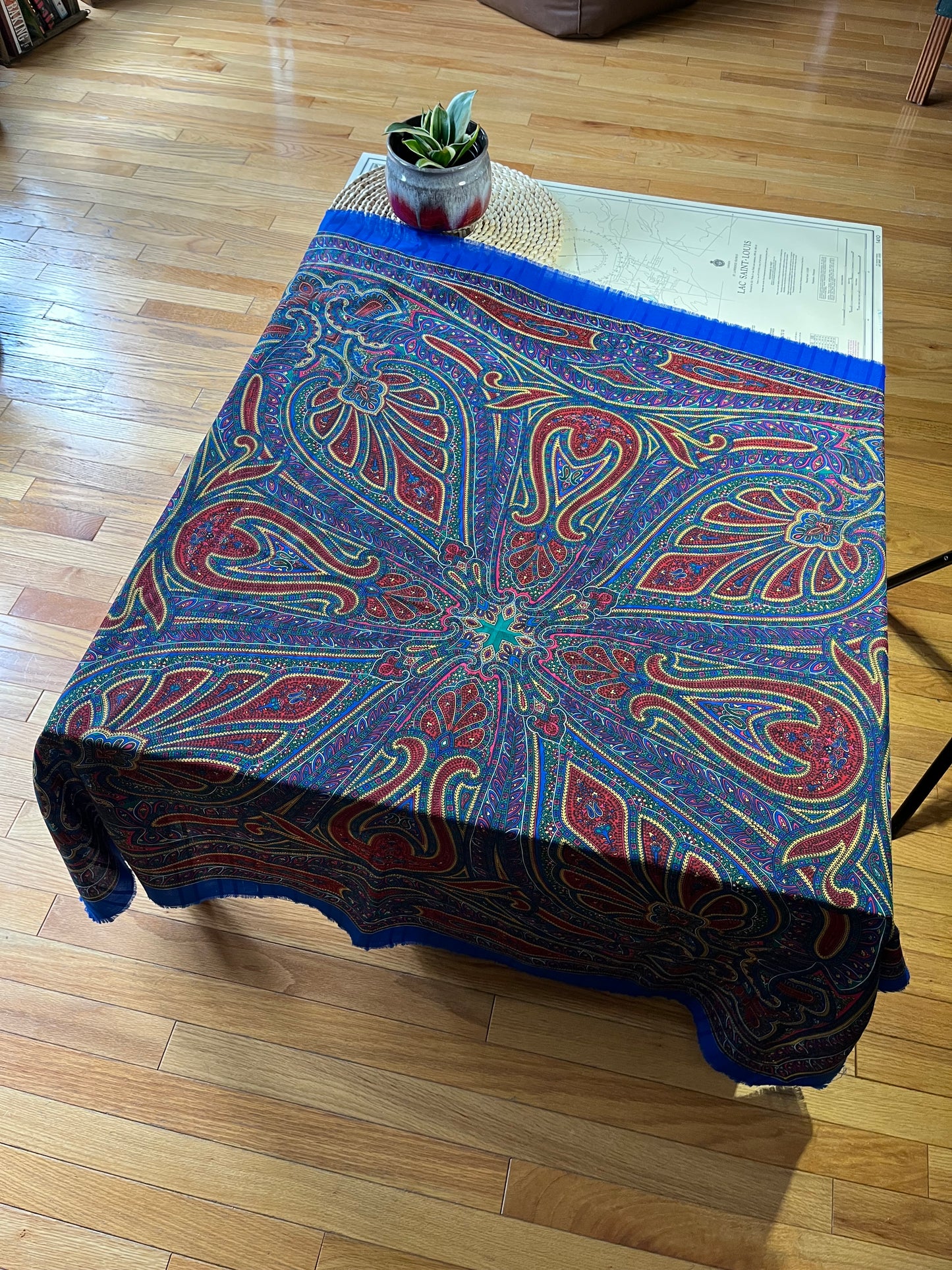 Vintage Blue Boho Fringed Scarf