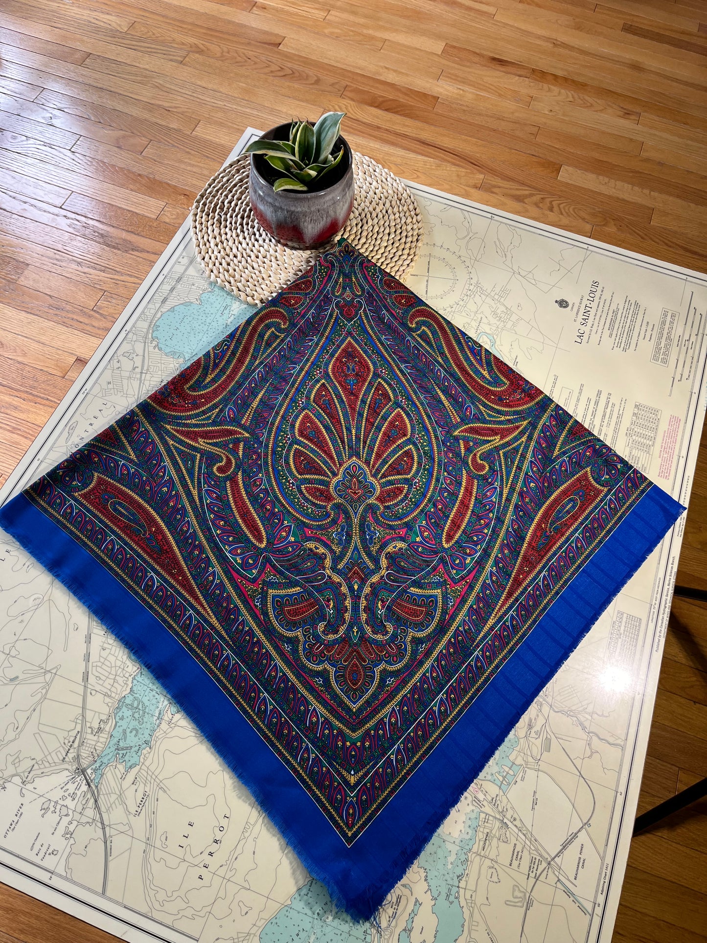 Vintage Blue Boho Fringed Scarf