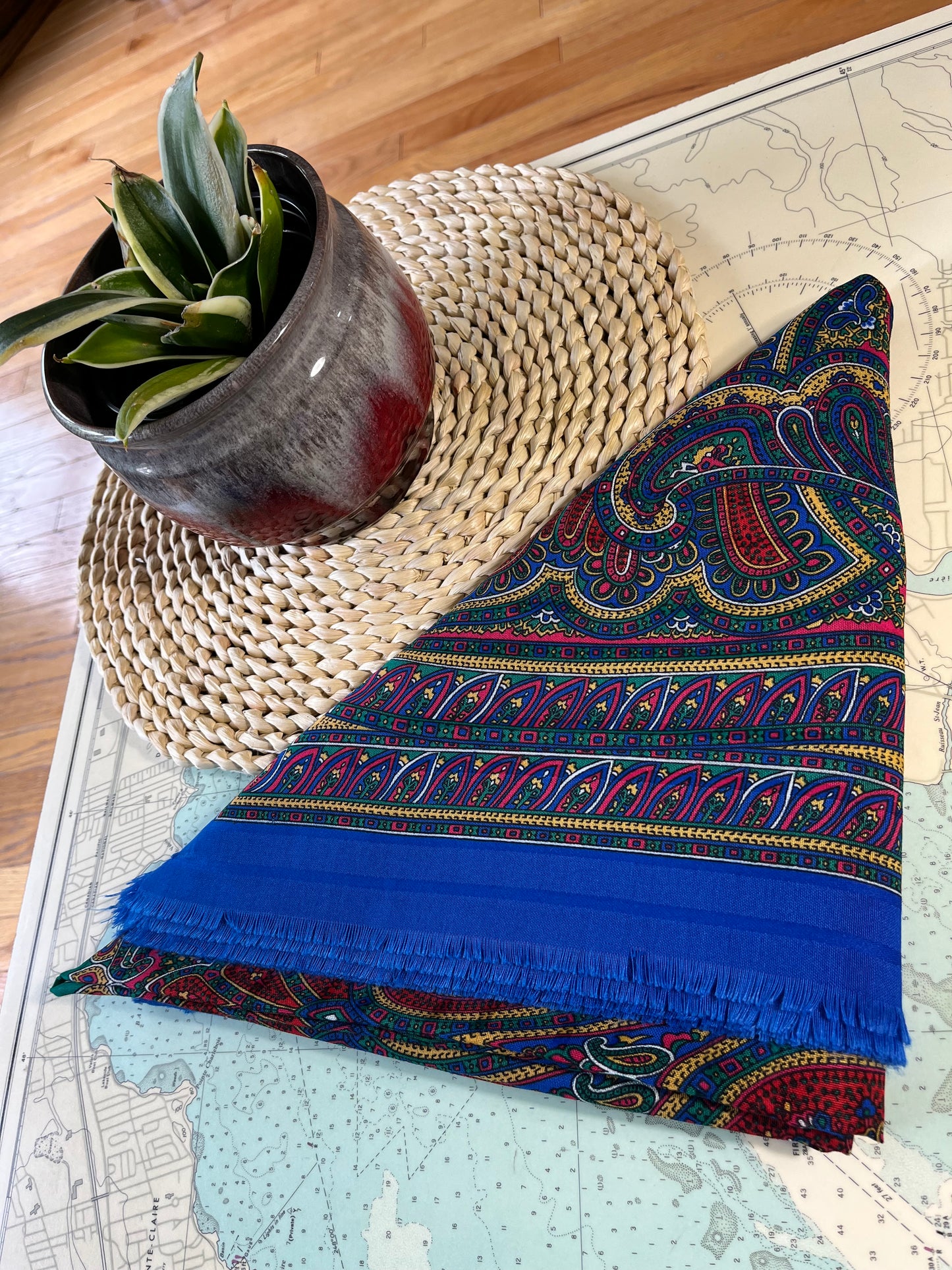 Vintage Blue Boho Fringed Scarf