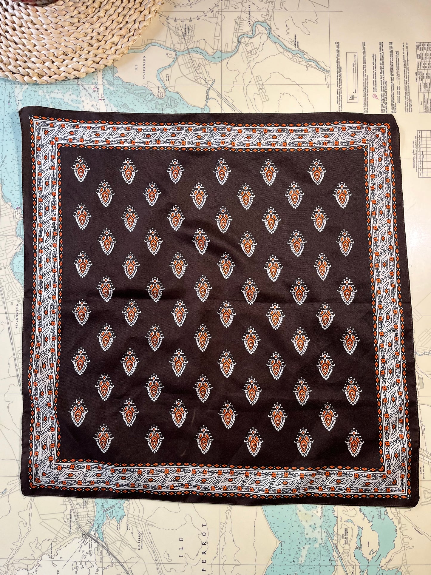 Vintage 70s Brown and Orange Patterned Scarf