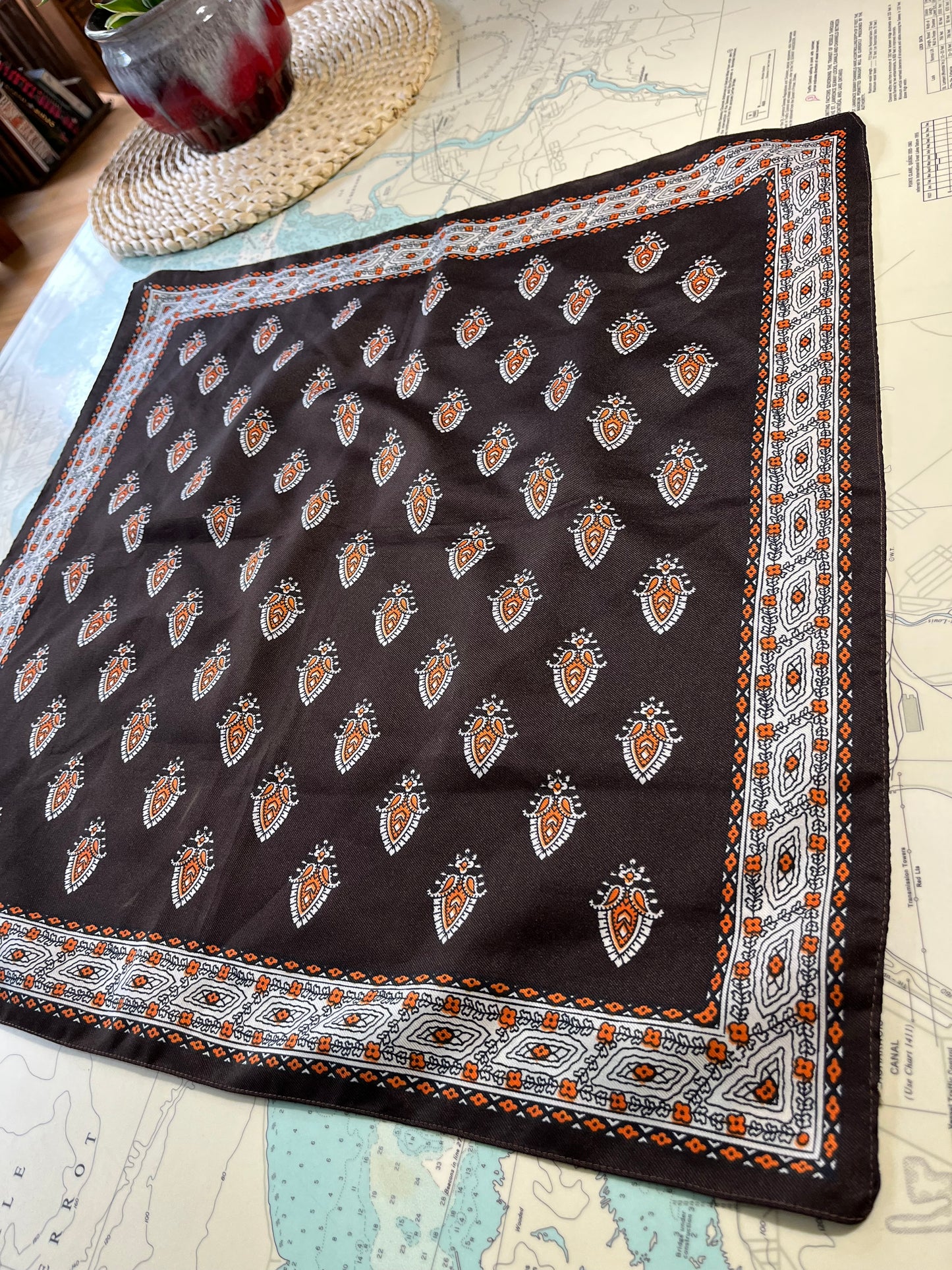 Vintage 70s Brown and Orange Patterned Scarf