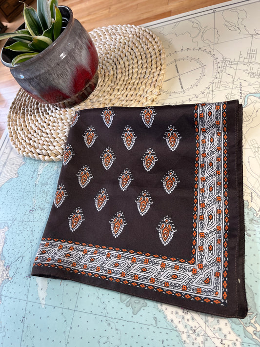 Vintage 70s Brown and Orange Patterned Scarf