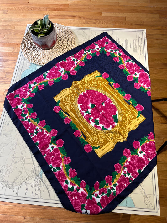 Vintage Avon Navy and Pink Floral Scarf