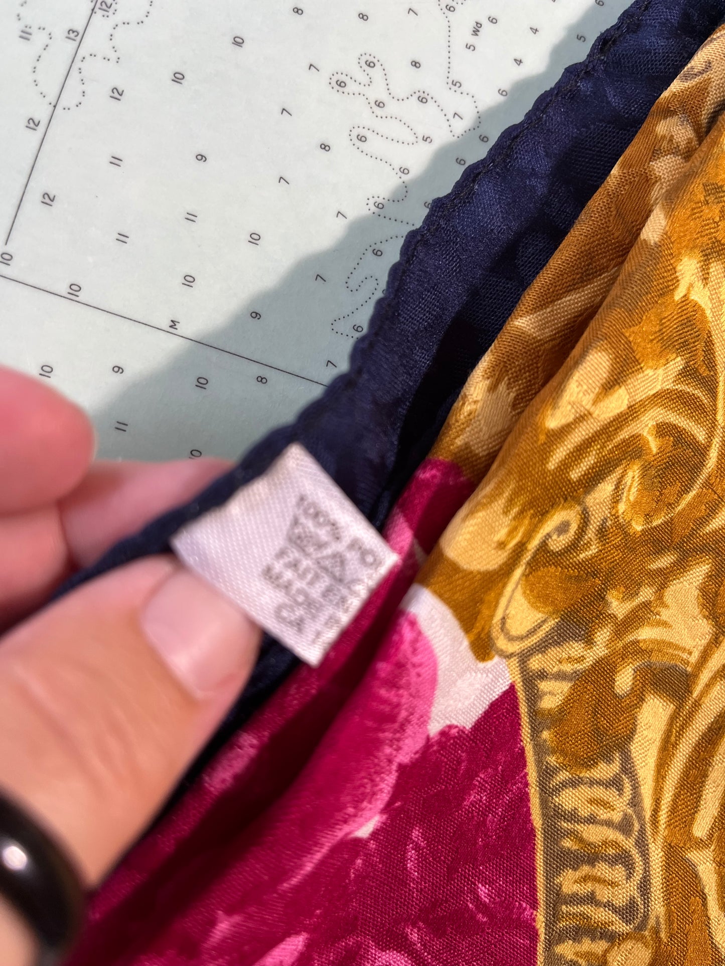 Vintage Avon Navy and Pink Floral Scarf