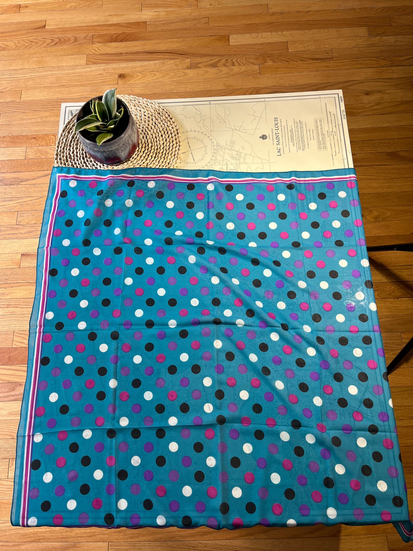 Vintage Teal and Purple Piramit Polka Dot Scarf