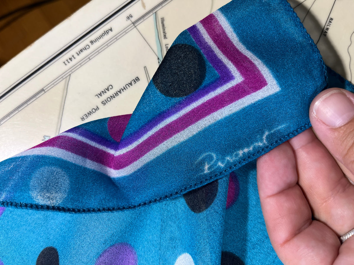 Vintage Teal and Purple Piramit Polka Dot Scarf