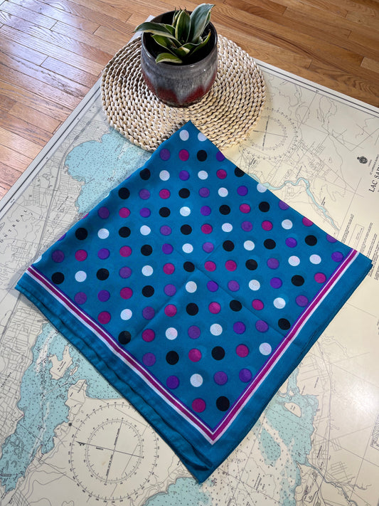 Vintage Teal and Purple Piramit Polka Dot Scarf