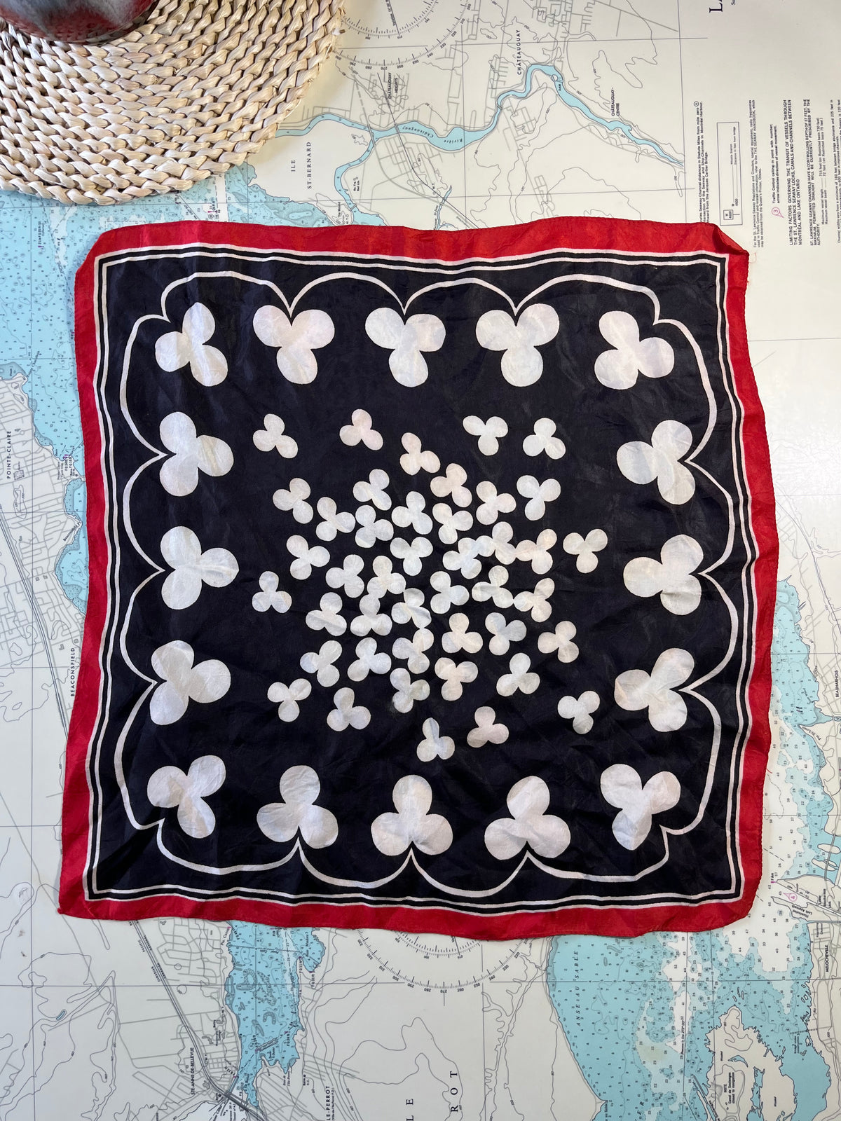 Vintage Silk Clover Pattern Scarf