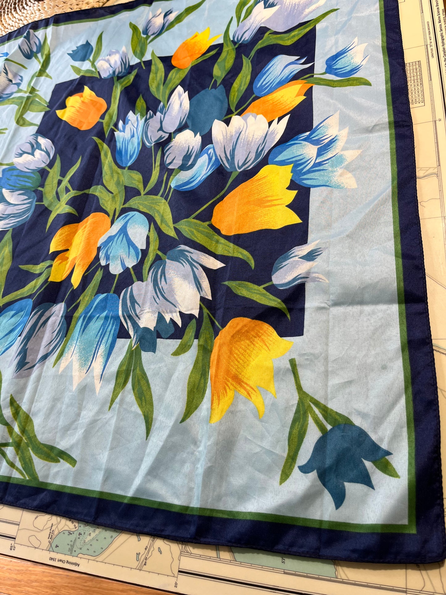 Blue and Orange Tulip Satin Scarf