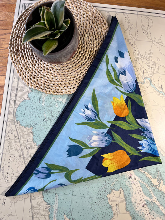 Blue and Orange Tulip Satin Scarf