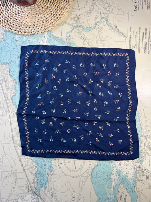 Vintage Gap Navy and Pink Floral Silk Scarf