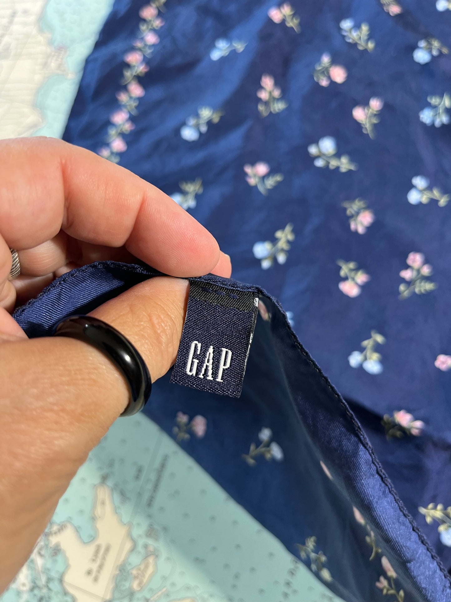 Vintage Gap Navy and Pink Floral Silk Scarf