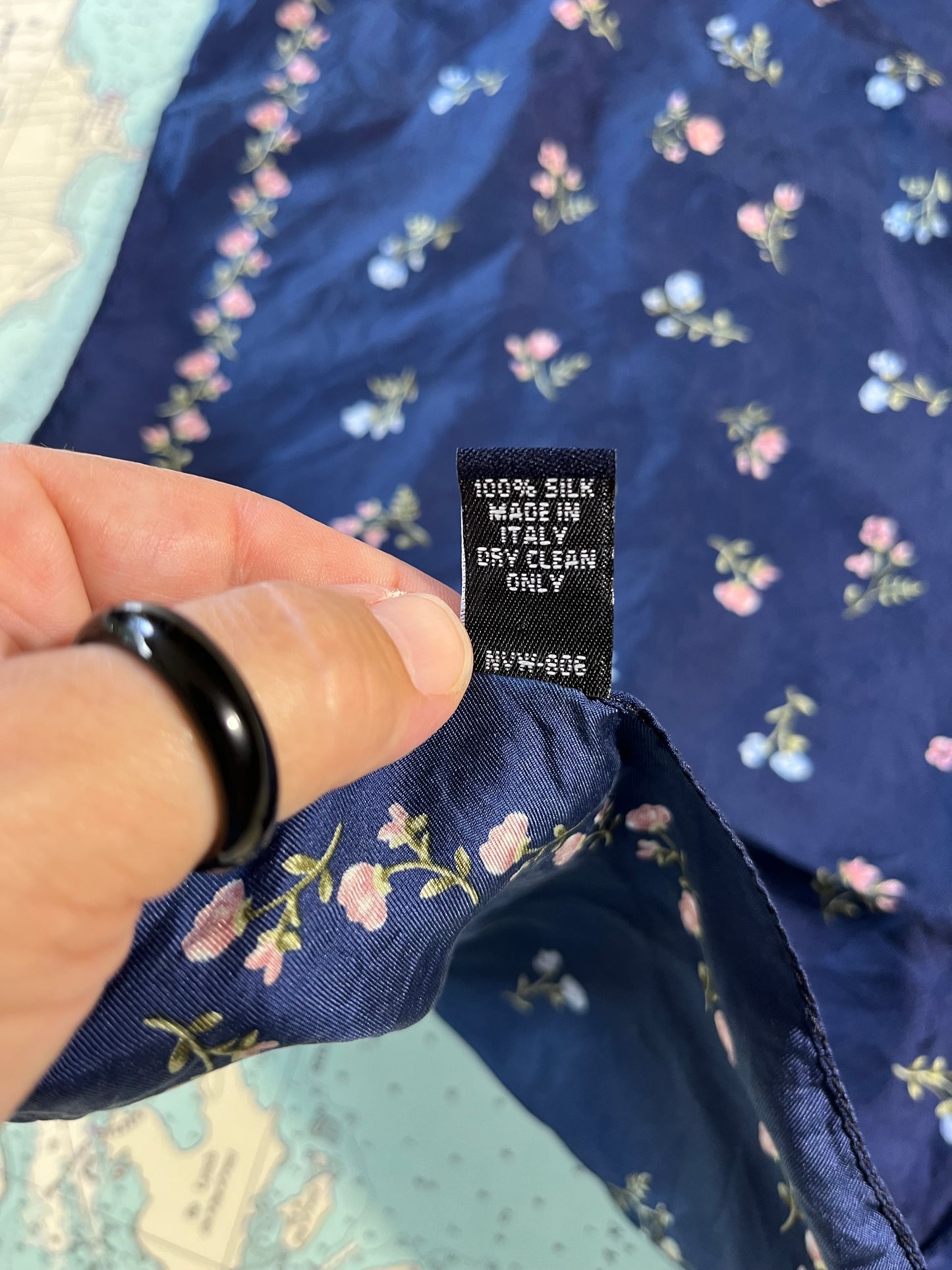 Vintage Gap Navy and Pink Floral Silk Scarf
