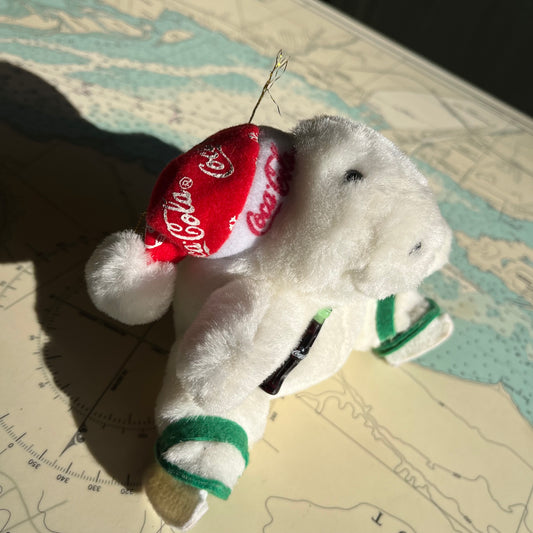 Vintage 1998 Coca-Cola Polar Bear Skating Plush Ornament