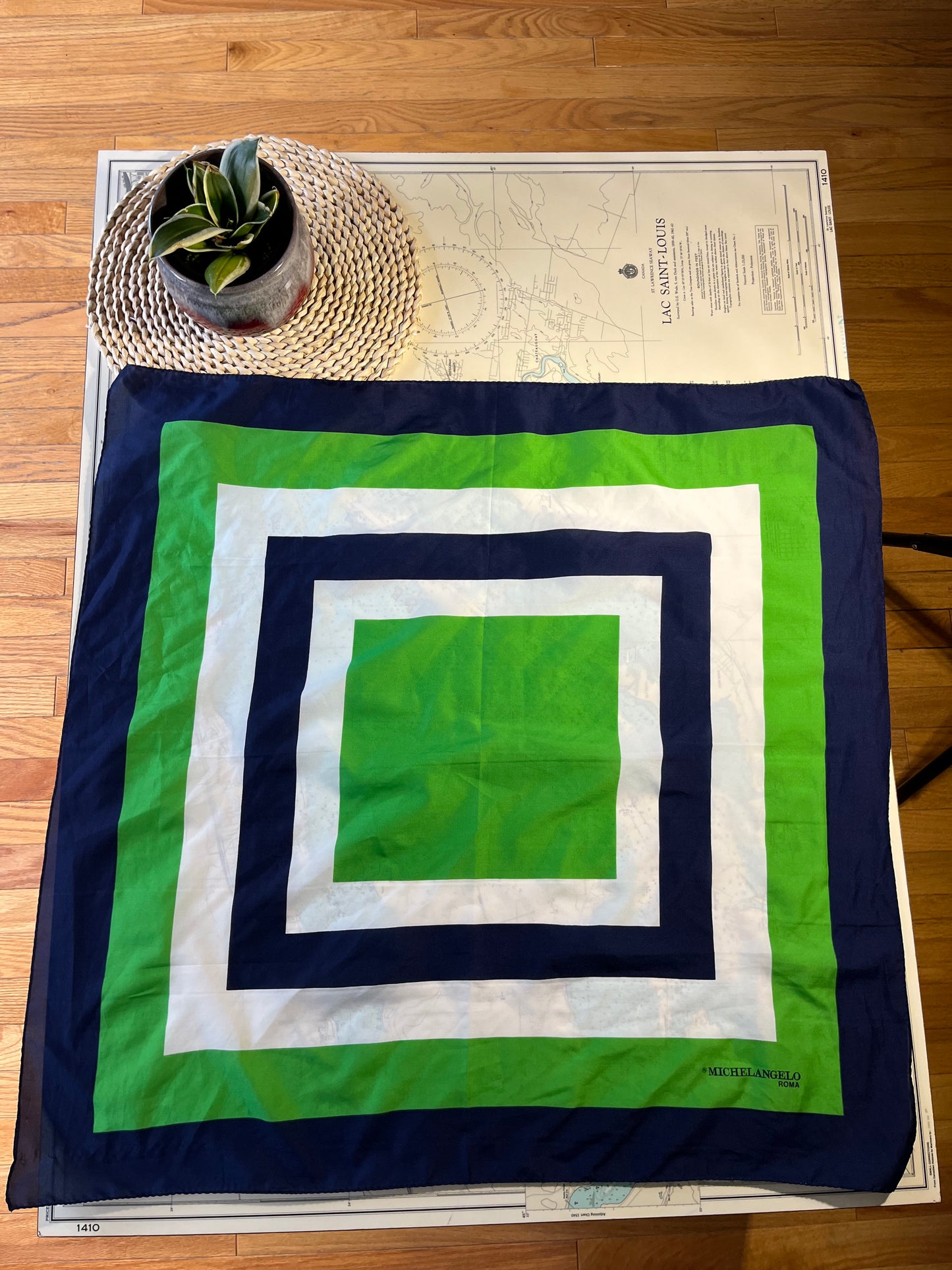 Geometric Blue and Green Michelangelo Roma Scarf