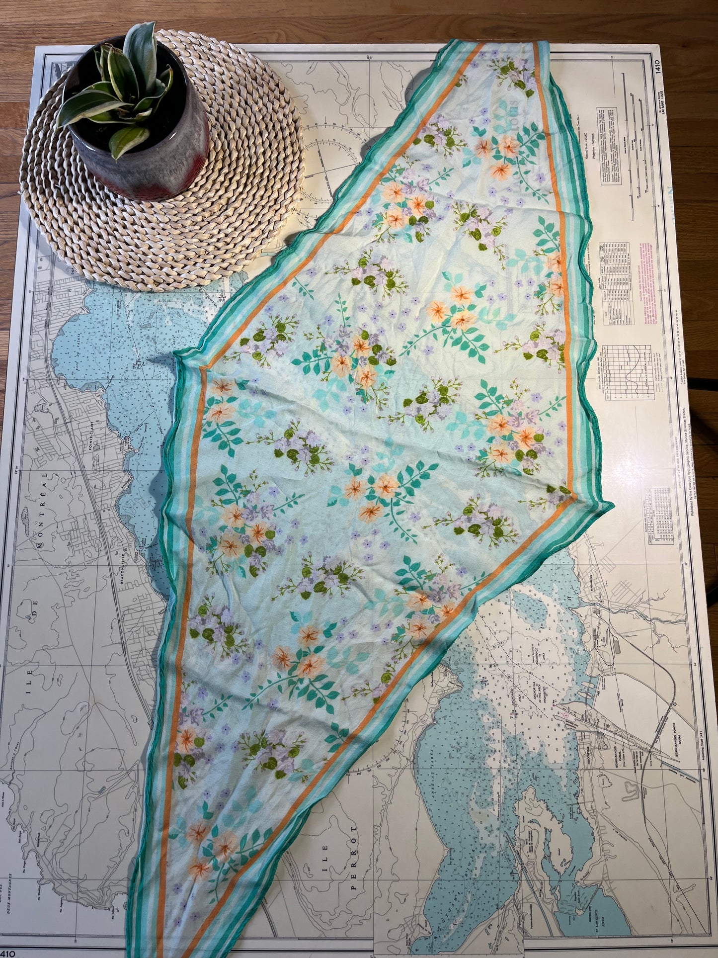 Green Pastel Floral Diamond Shaped Scarf