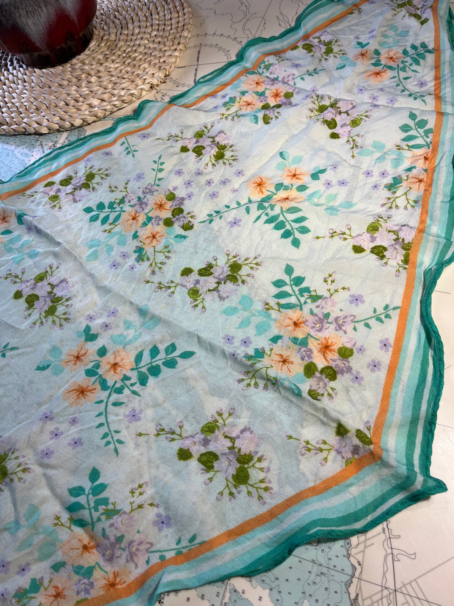 Green Pastel Floral Diamond Shaped Scarf