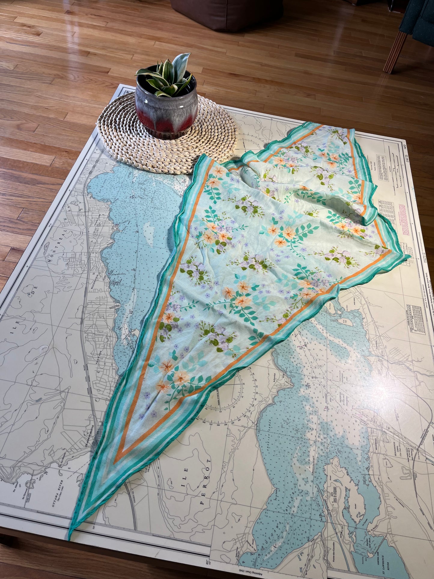 Green Pastel Floral Diamond Shaped Scarf