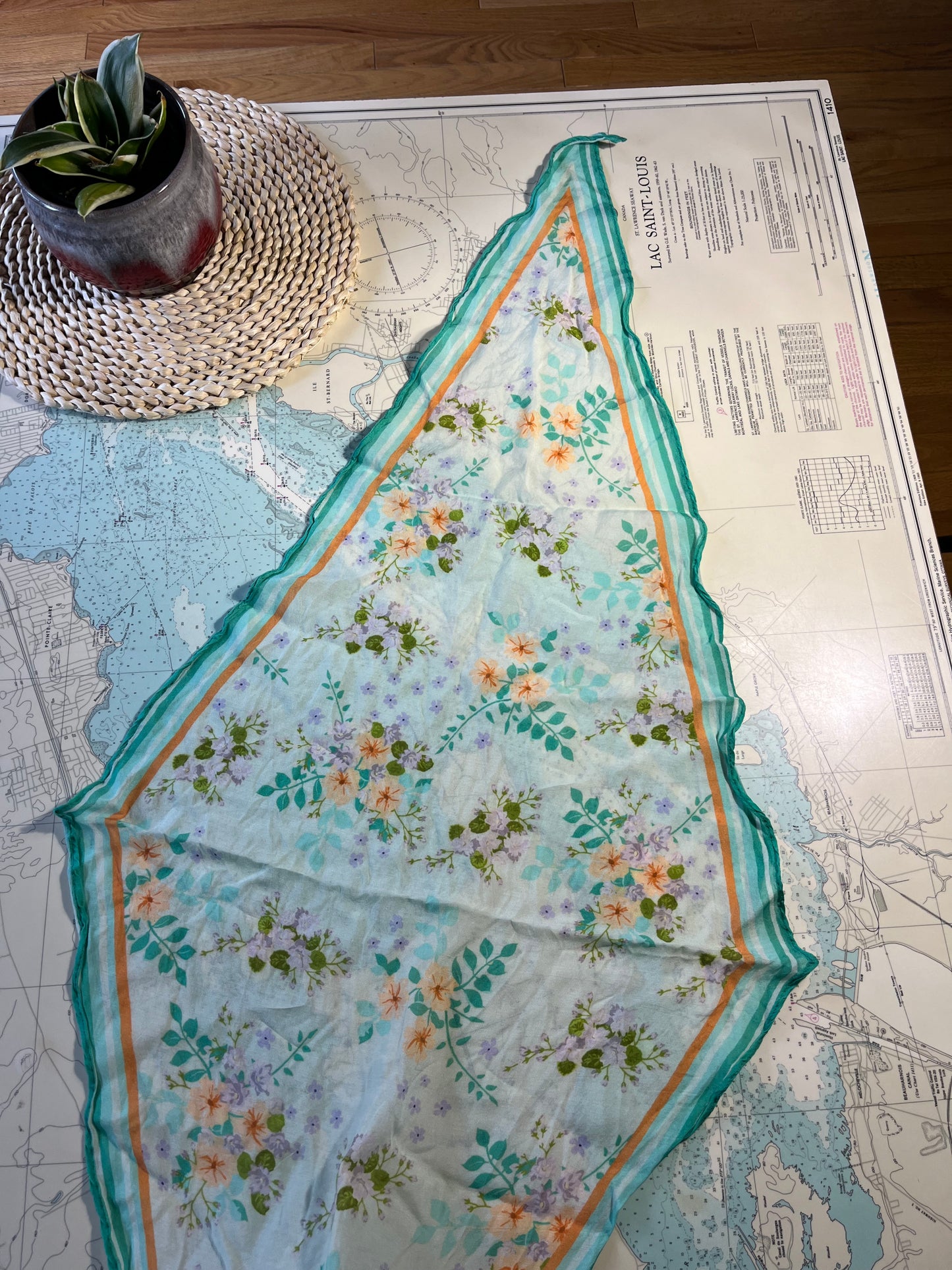 Green Pastel Floral Diamond Shaped Scarf