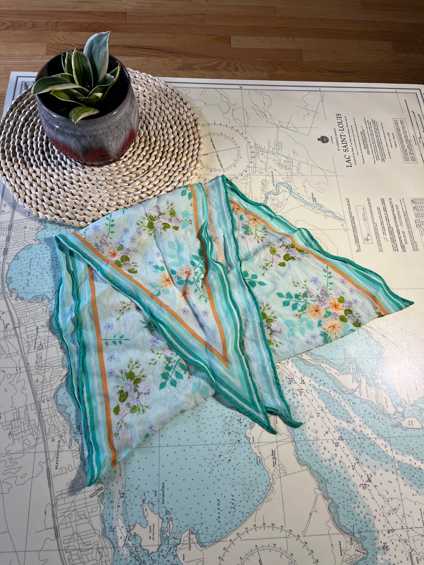Green Pastel Floral Diamond Shaped Scarf