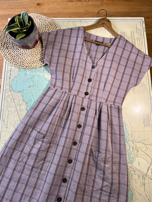 Frank and Oak Purple Plaid Button Down Dress